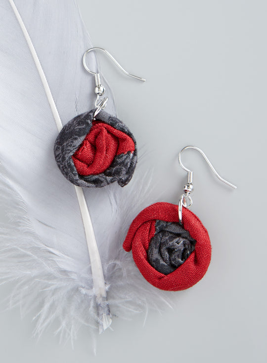 Pinwheel Earrings - Red and Gray
