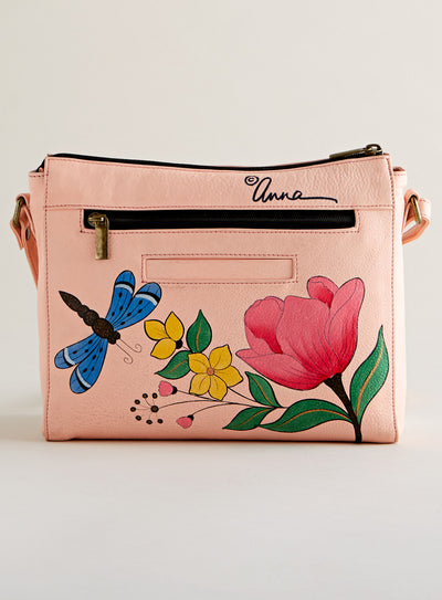 Dragonfly Garden Hand-painted Leather Crossbody Bag