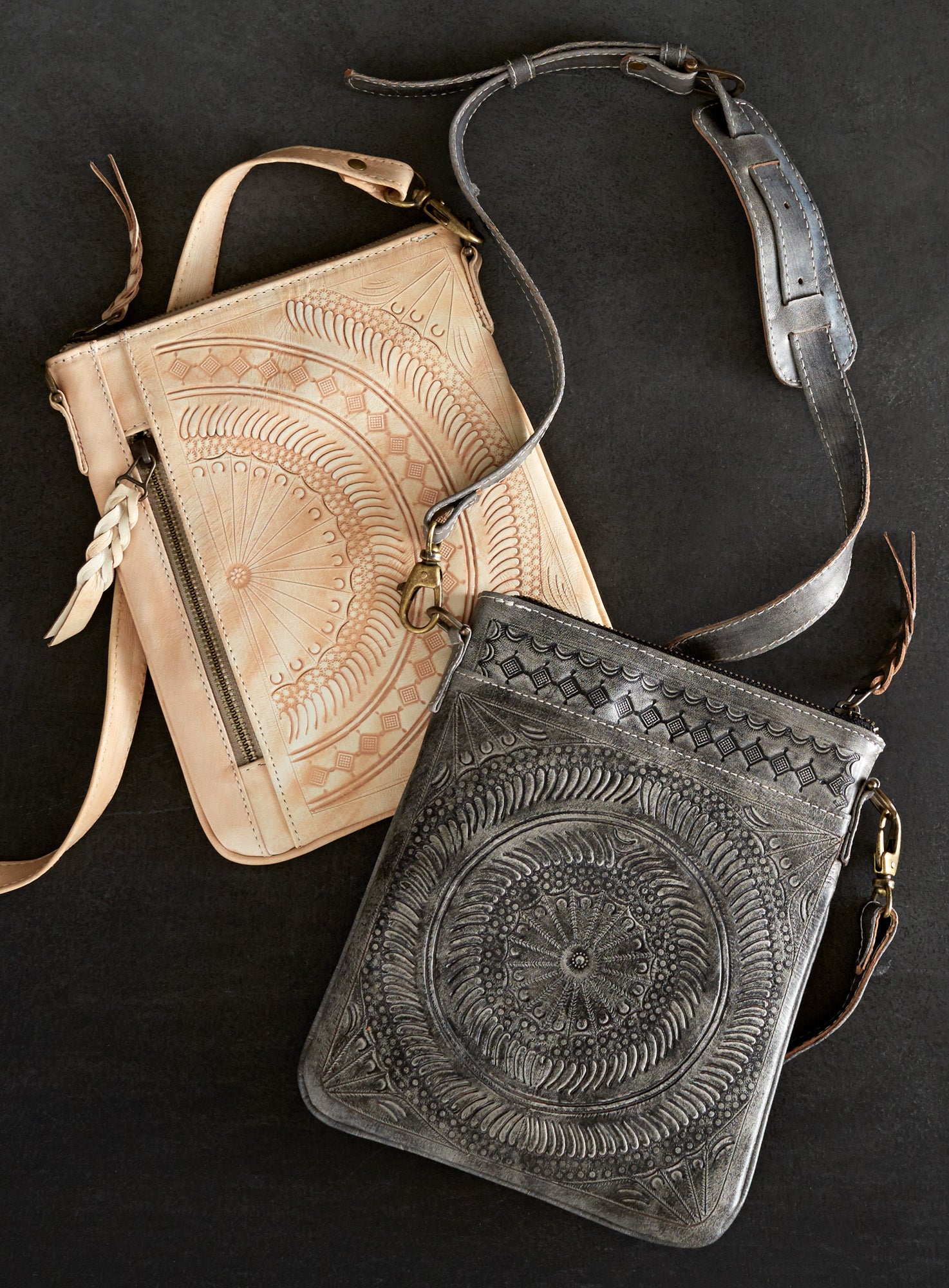 Hand tooled Leather Medallion Crossbody Bag FINAL SALE No Returns