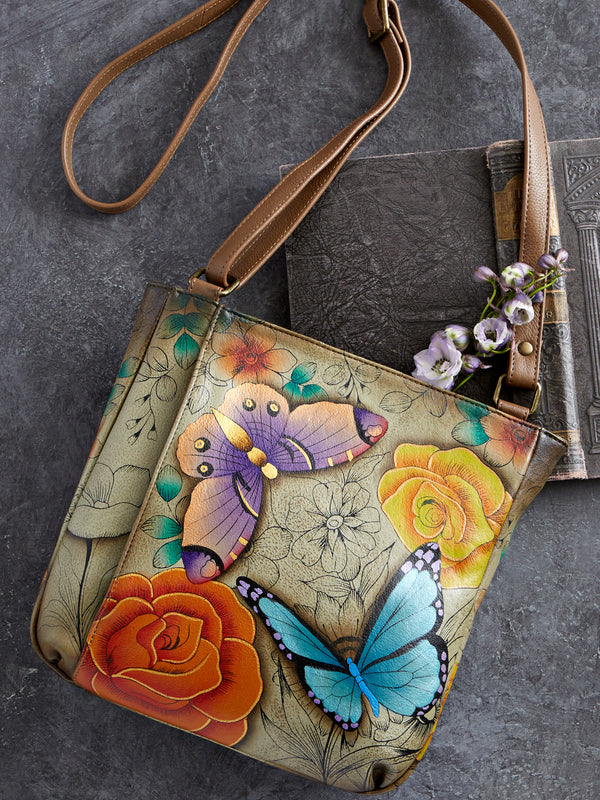 Butterfly Sketchbook Hand-painted Crossbody Tote