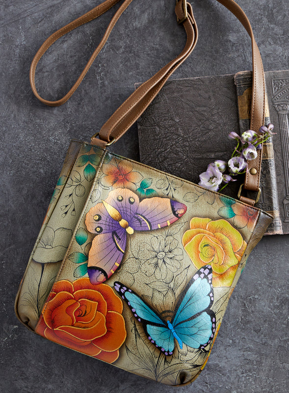 Butterfly Sketchbook Hand-painted Crossbody Tote