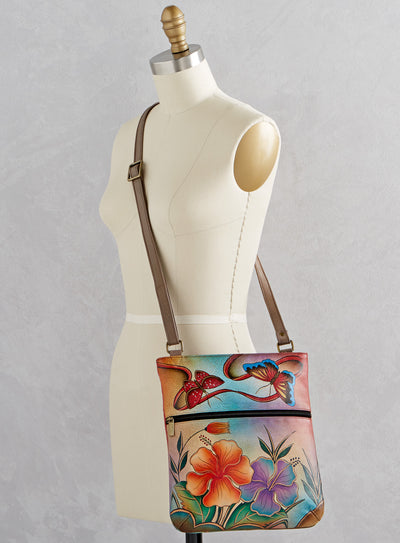 Hibiscus Hand-painted Leather Crossbody Bag FINAL SALE (No Returns)